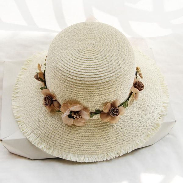 

wide brim hats women girls straw hat beach foldable summer water-sprinkling festival warp knitting outdoor travel flower embellish, Blue;gray