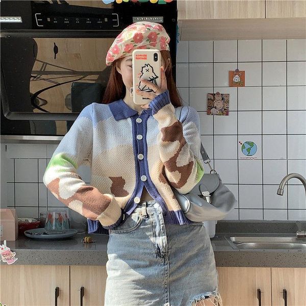 women's knits & tees autumn and winter women 2021 knitted cardigan jacket foreign fashion color matching long-sleeved collar sweater ca, White
women's knits & tees autumn and winter women 2021 knitted cardigan jacket foreign fashion color matching long-sleeved collar sweater ca, White
