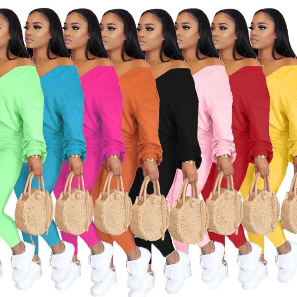 wholesale autumn women two piece set off shoulder lantern sleeve casual t shirt tight long pant outfits ladies fashion leisure clothes, White
wholesale autumn women two piece set off shoulder lantern sleeve casual t shirt tight long pant outfits ladies fashion leisure clothes, White