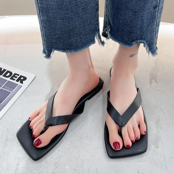 slippers rimocy solid color clip toe women summer comfortable soft sole beach flip flops woman pu leather square flat slides, Black
slippers rimocy solid color clip toe women summer comfortable soft sole beach flip flops woman pu leather square flat slides, Black