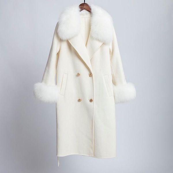women's fur & faux hapedy 2021 coat winter jacket women collar cashmere wool blends overcoat long outerwear ladies streetwear, Black 
women's fur & faux hapedy 2021 coat winter jacket women collar cashmere wool blends overcoat long outerwear ladies streetwear, Black