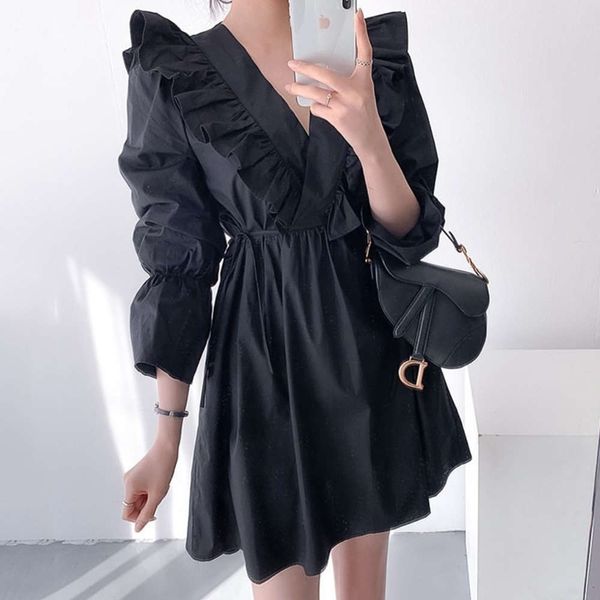 casual dresses dress women clothesfrench temperament v-neck ruffle stitching lace up waist flared sleeve small nubr, Black;gray
casual dresses dress women clothesfrench temperament v-neck ruffle stitching lace up waist flared sleeve small nubr, Black;gray
