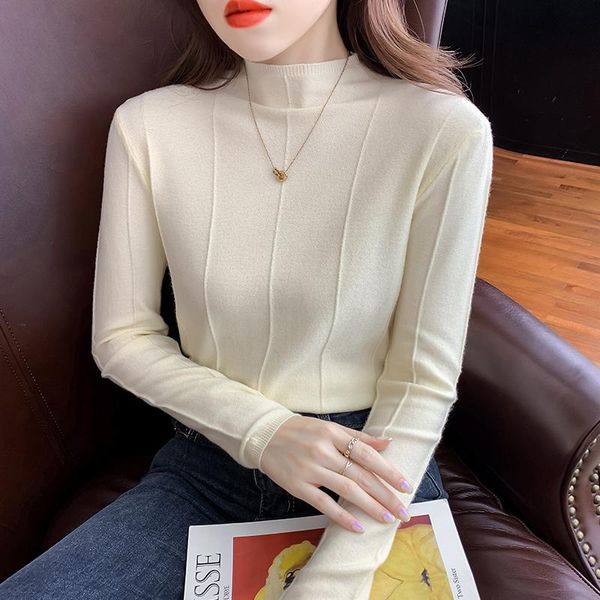 women's blouses & shirts blouse knitted for women long sleeve solid screw thread half-heigh crew neck clothes female basic, White
women's blouses & shirts blouse knitted for women long sleeve solid screw thread half-heigh crew neck clothes female basic, White