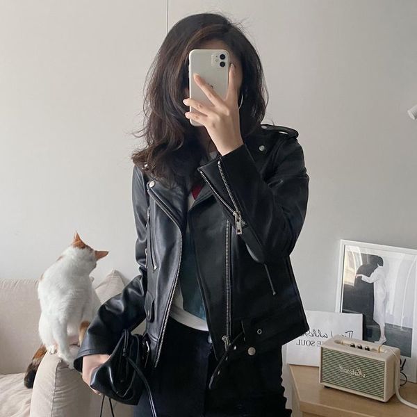 women's leather & faux 2021 spring women jacket slim short motorcycle jackets sheepskin coat korean autumn clothes chaquetas para mujer, Black
women's leather & faux 2021 spring women jacket slim short motorcycle jackets sheepskin coat korean autumn clothes chaquetas para mujer, Black
