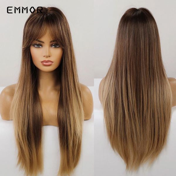 synthetic wigs emmor long straight for women hair with bangs natural ombre brown golden blonde heat resistant cosplay, Black
synthetic wigs emmor long straight for women hair with bangs natural ombre brown golden blonde heat resistant cosplay, Black