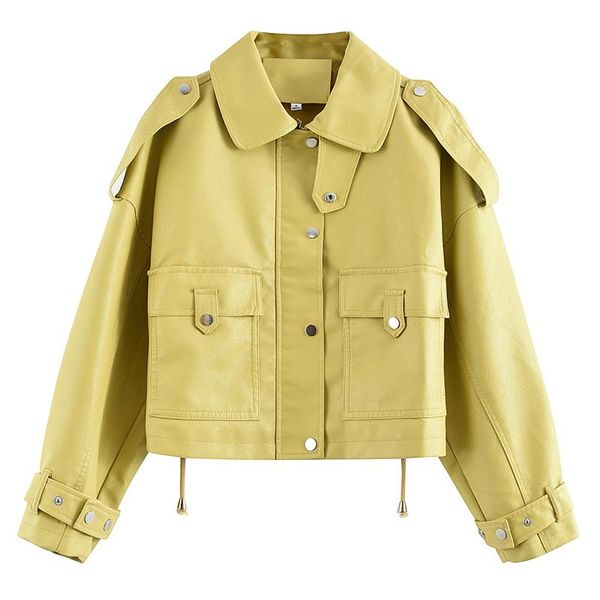 women's leather & faux zcwxm 2021 spring women jacket pu large pocket drawstring v-neck long sleeves casual yellow moto short coats, Black
women's leather & faux zcwxm 2021 spring women jacket pu large pocket drawstring v-neck long sleeves casual yellow moto short coats, Black