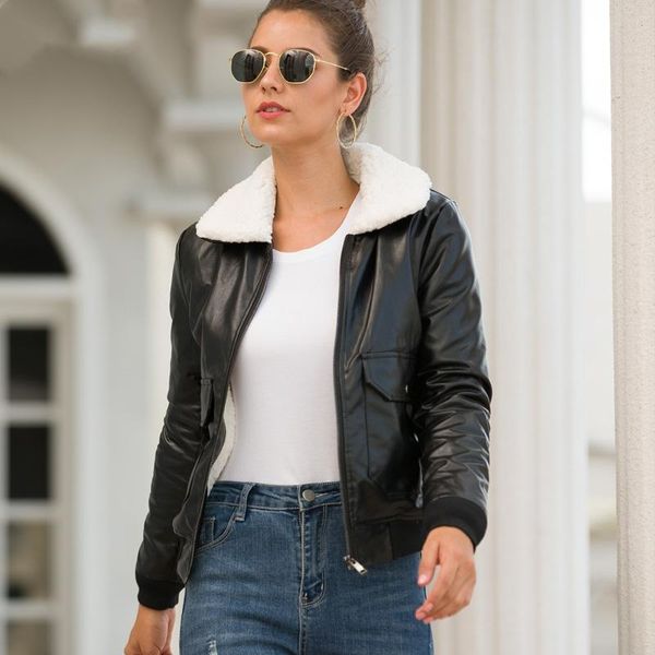 women's leather & faux black pu jacket with fur collar 2021 autumn winter thick warm lambswool coat women zip up slim fit casual outwea
women's leather & faux black pu jacket with fur collar 2021 autumn winter thick warm lambswool coat women zip up slim fit casual outwea