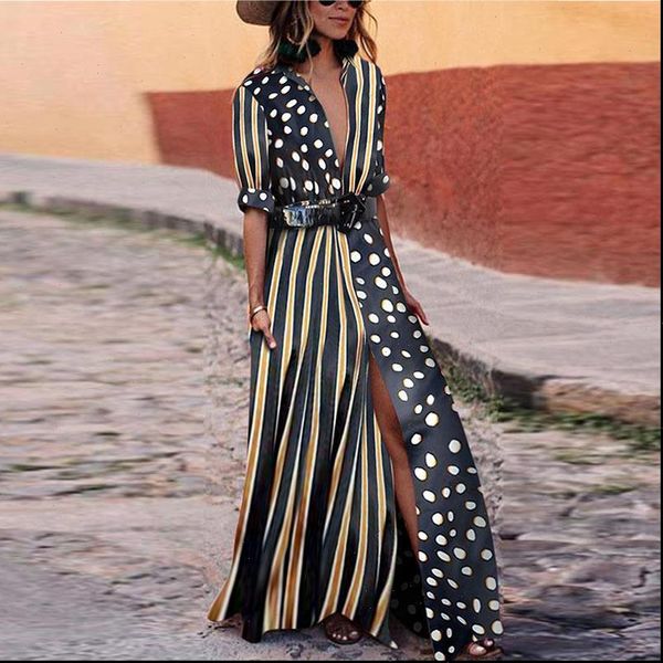 maxi long floor length women dresses casual summer half sleeve dot striped high street loose party, Black;gray
maxi long floor length women dresses casual summer half sleeve dot striped high street loose party, Black;gray