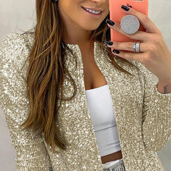 women's jackets open front stand collar long sleeve women jacket sequined female cool party clubwear chic bling glitter coat gv929, Black;brown
women's jackets open front stand collar long sleeve women jacket sequined female cool party clubwear chic bling glitter coat gv929, Black;brown