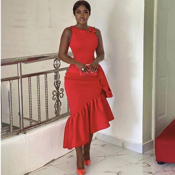red ruffles asymmetric mermaid prom dresses with ruffles tea length long african women party dress maid of honor, Black
red ruffles asymmetric mermaid prom dresses with ruffles tea length long african women party dress maid of honor, Black