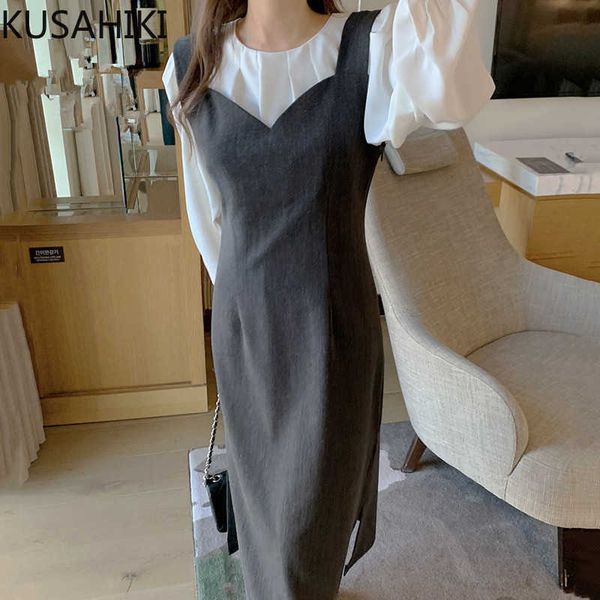 spring korean elegant 2pieces sets split tank dress + puff sleeve o-neck pullover blouse outfits 6e651 210603, White
spring korean elegant 2pieces sets split tank dress + puff sleeve o-neck pullover blouse outfits 6e651 210603, White