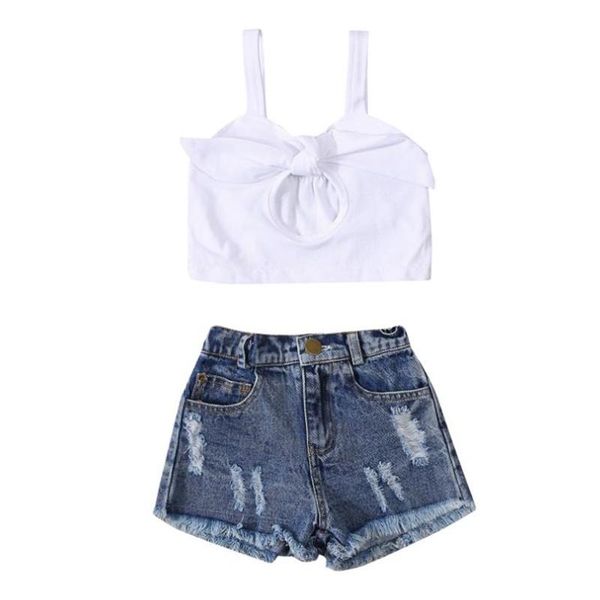 2pcs girls outfit toddlers solid color sling set knotted sleeveless suspender rough selvedge ripped denim shorts 1-6 years clothing set, White
2pcs girls outfit toddlers solid color sling set knotted sleeveless suspender rough selvedge ripped denim shorts 1-6 years clothing set, White