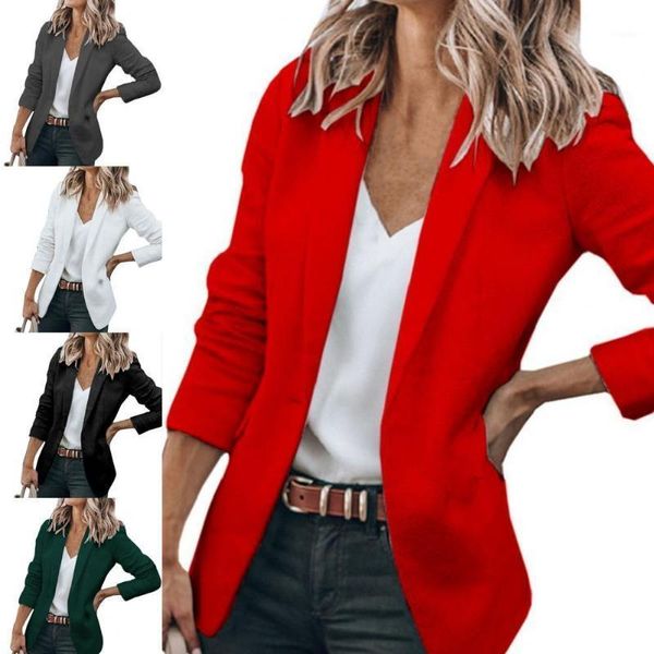 women's suits & blazers one button temperament solid color turndown collar coat for office, White;black
women's suits & blazers one button temperament solid color turndown collar coat for office, White;black