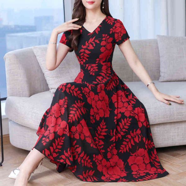 female dress fashion summer floral print tight waist large swing v-neck short sleeve maxi dress, Black;gray
female dress fashion summer floral print tight waist large swing v-neck short sleeve maxi dress, Black;gray