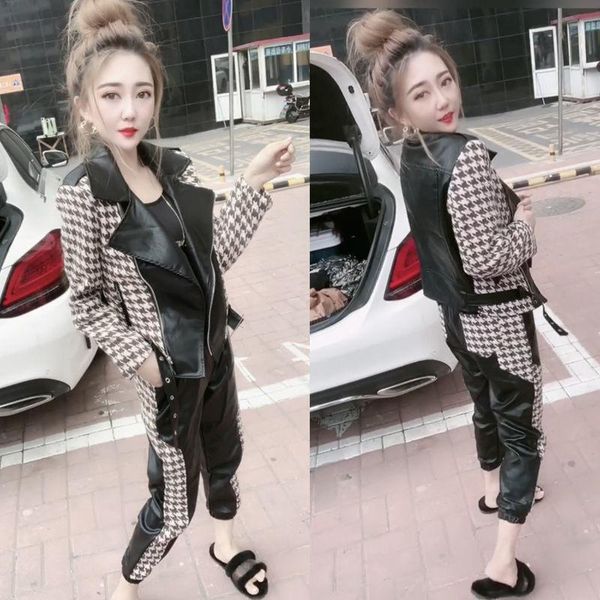 women's two piece pants fashion spring leather suit women 's 2021 elegant fashionable korean style loose large size slimming -, White
women's two piece pants fashion spring leather suit women 's 2021 elegant fashionable korean style loose large size slimming -, White