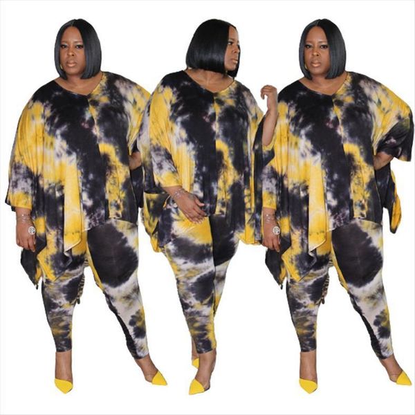 plus size two piece clothing womenpant v neck fashion tie dye printing irregular casual loose trousers suit dropshipping, White
plus size two piece clothing womenpant v neck fashion tie dye printing irregular casual loose trousers suit dropshipping, White