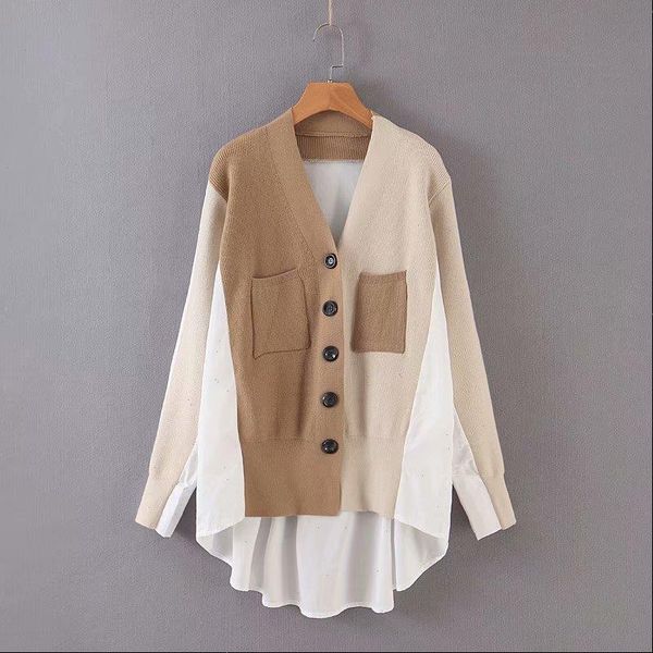 women elegant womens sweater cardigan back patchwork long sleeve buttons pocket office lady knit sweaters drop, White;black
women elegant womens sweater cardigan back patchwork long sleeve buttons pocket office lady knit sweaters drop, White;black