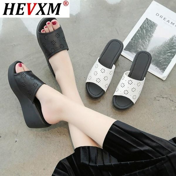 white flower hollow out women wedges slippers pu leather summer flat platform rubber, Black
white flower hollow out women wedges slippers pu leather summer flat platform rubber, Black