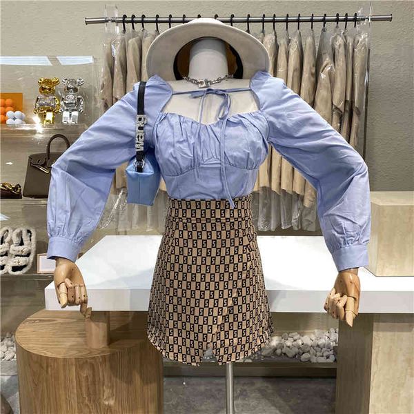 blouses sweet niche with square tie short shirt design thin bubble sense top, White 
blouses sweet niche with square tie short shirt design thin bubble sense top, White