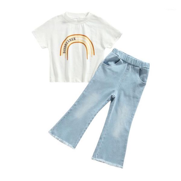 clothing sets kids suit set, letter rainbow print round neck short sleeve + flared jeans for girls, 2-7 years, White
clothing sets kids suit set, letter rainbow print round neck short sleeve + flared jeans for girls, 2-7 years, White
