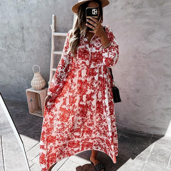 casual dresses summer flower prints loose beach dress fashion lace-up drawstring v neck long autumn women elegant sleeve party, Black;gray
casual dresses summer flower prints loose beach dress fashion lace-up drawstring v neck long autumn women elegant sleeve party, Black;gray