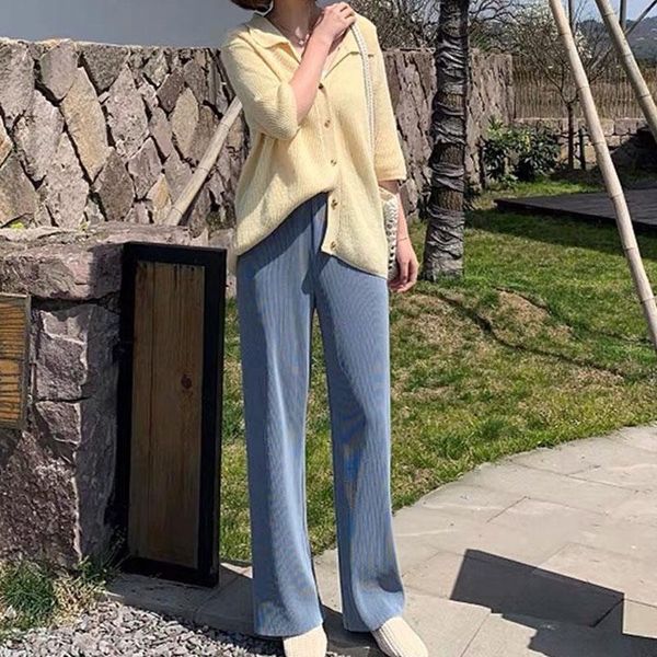 women's pants & capris ice silk wide-leg 2021 summer retro casual high-waist thin section drape loose and straight, Black;white