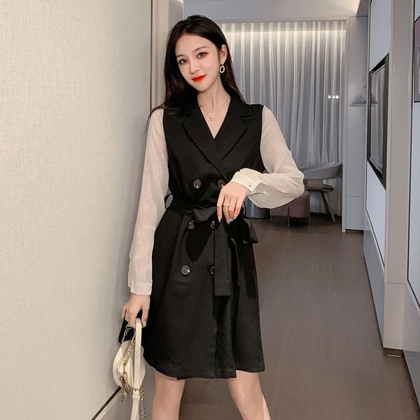 casual dresses will fall on the double-breasted suit black dress show thin waist, Black;gray
casual dresses will fall on the double-breasted suit black dress show thin waist, Black;gray