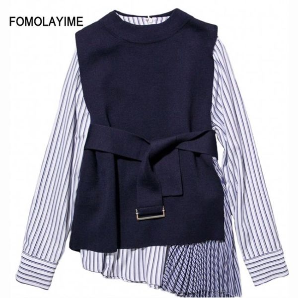 women's blouses & shirts shirt 2021 fashion o neck long sleeves belt stripe patchwork, White
women's blouses & shirts shirt 2021 fashion o neck long sleeves belt stripe patchwork, White
