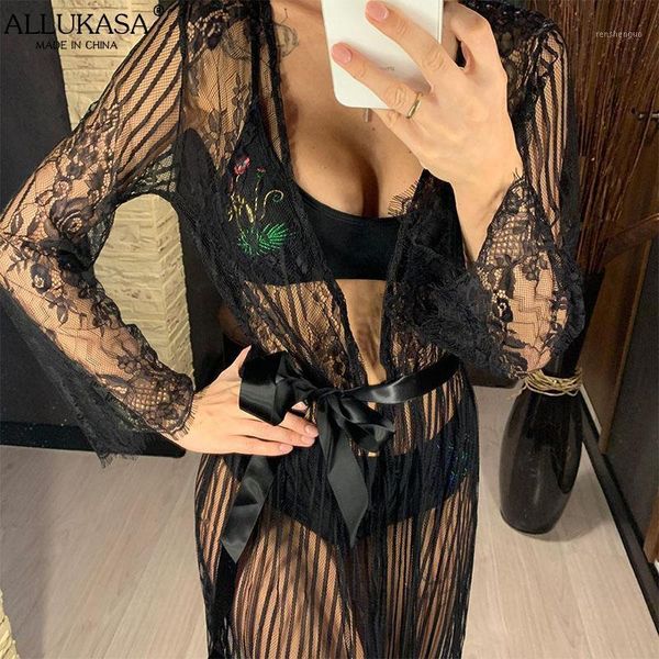 women sheer crochet lace tunic cardigan robe beach cover up long dress wear beachwear female women's swimwear, White;black
women sheer crochet lace tunic cardigan robe beach cover up long dress wear beachwear female women's swimwear, White;black