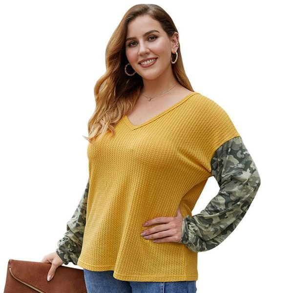 women long sleeve waffle knit loose shirts v-neck camouflage patchwork 875b women's blouses &, White
women long sleeve waffle knit loose shirts v-neck camouflage patchwork 875b women's blouses &, White