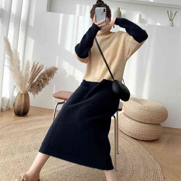 jxmyy high-necked long color-blocking sweater skirt women's autumn and winter over the knee thick loose base knitted dress 210412, White;black
jxmyy high-necked long color-blocking sweater skirt women's autumn and winter over the knee thick loose base knitted dress 210412, White;black
