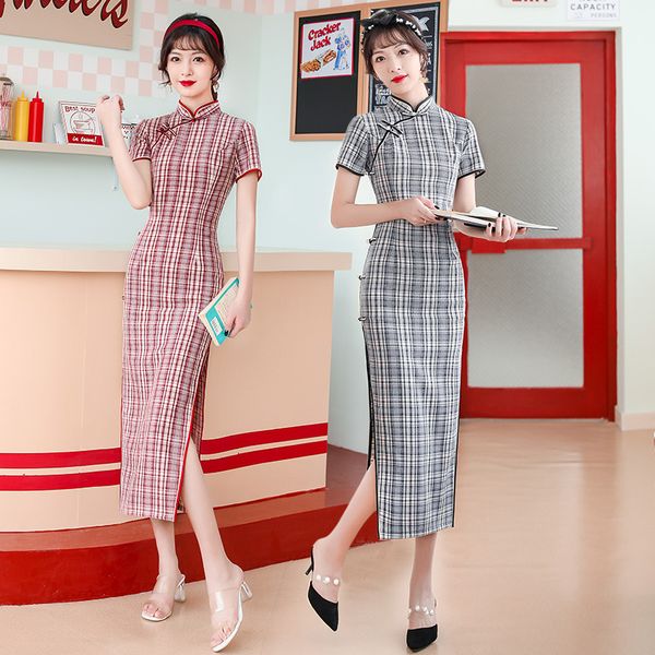 red black plaid printed handmade button cotton long qipao traditional chinese women short sleeve dress daily cheongsam
red black plaid printed handmade button cotton long qipao traditional chinese women short sleeve dress daily cheongsam