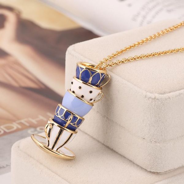 pendant necklaces fashionable children's tea cup enamel glaze can slide long adjustable sweater chain, Silver 
pendant necklaces fashionable children's tea cup enamel glaze can slide long adjustable sweater chain, Silver