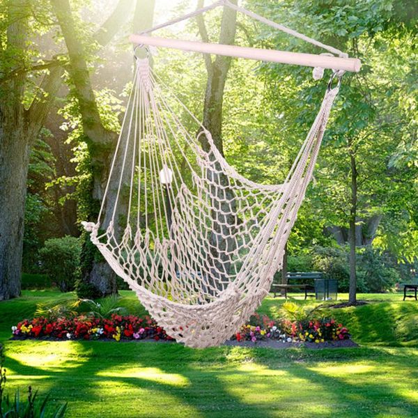 safety cotton rope net swing hammock single hanging chair with wooden stick for indoor bedroom outdoor garden yard camp furniture
safety cotton rope net swing hammock single hanging chair with wooden stick for indoor bedroom outdoor garden yard camp furniture