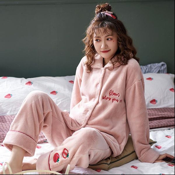 2 pieces pajama sets flannel womens sleepwears winter pajamas long sleeve full trousers girl sweet warm thick homewear, Black;red
2 pieces pajama sets flannel womens sleepwears winter pajamas long sleeve full trousers girl sweet warm thick homewear, Black;red
