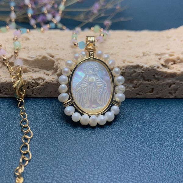pendant necklaces holy virgin mary necklace jewelry stone chain natural freshwater pearl beads mop shell oval medal for women, Silver
pendant necklaces holy virgin mary necklace jewelry stone chain natural freshwater pearl beads mop shell oval medal for women, Silver