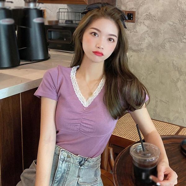 sweet lace v neck t shirt korean fashion short sleeve knitted shirts women summer tee women's t-shirt, White
sweet lace v neck t shirt korean fashion short sleeve knitted shirts women summer tee women's t-shirt, White