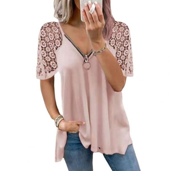 women's blouses & shirts women t-shirt 2021 summer zipper v neck lace stitching plus size hollow out short sleeve t-shirts daily wea, White
women's blouses & shirts women t-shirt 2021 summer zipper v neck lace stitching plus size hollow out short sleeve t-shirts daily wea, White