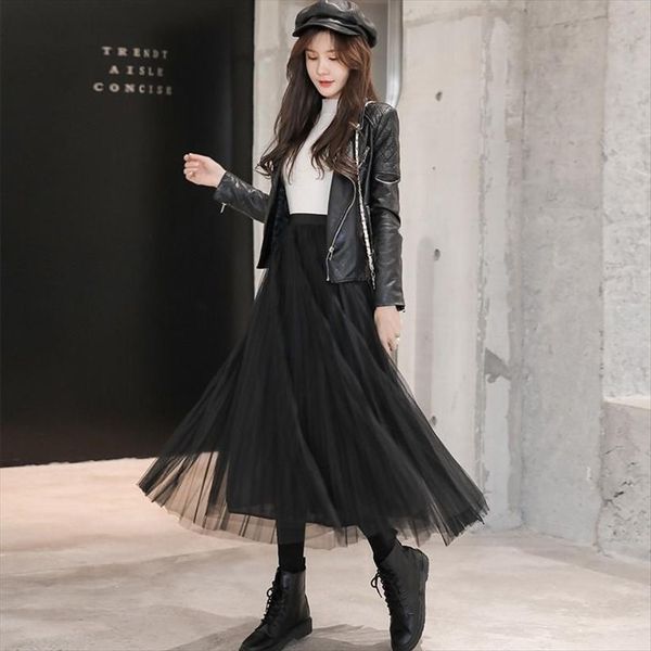 mesh autumn and winter women skirts high waist a line pleated expansion woman mujer faldas saias mulher, Black
mesh autumn and winter women skirts high waist a line pleated expansion woman mujer faldas saias mulher, Black