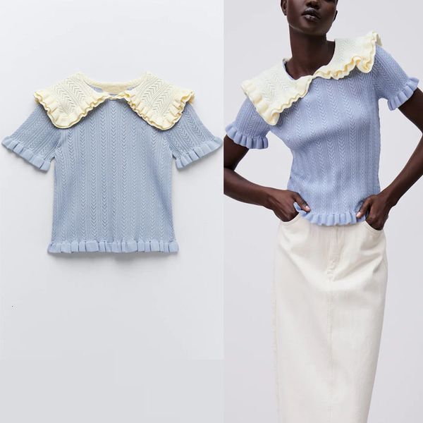 sweaters patchwork ruffle knit spring sweater women short sleeve blue pullover feminine fashion vintage fitted knitted top, White;black
sweaters patchwork ruffle knit spring sweater women short sleeve blue pullover feminine fashion vintage fitted knitted top, White;black