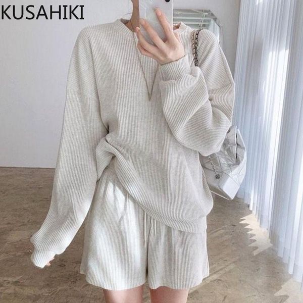 women's tracksuits kusahiki woman short sets long sleeve o-neck pullover + lace up stretch waist straight shorts causal 2021 outfits 6, Gray
women's tracksuits kusahiki woman short sets long sleeve o-neck pullover + lace up stretch waist straight shorts causal 2021 outfits 6, Gray