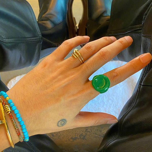 minimalist art green paint ring modern aesthetics high sense of irregular round enamel glaze material ins, Silver
minimalist art green paint ring modern aesthetics high sense of irregular round enamel glaze material ins, Silver