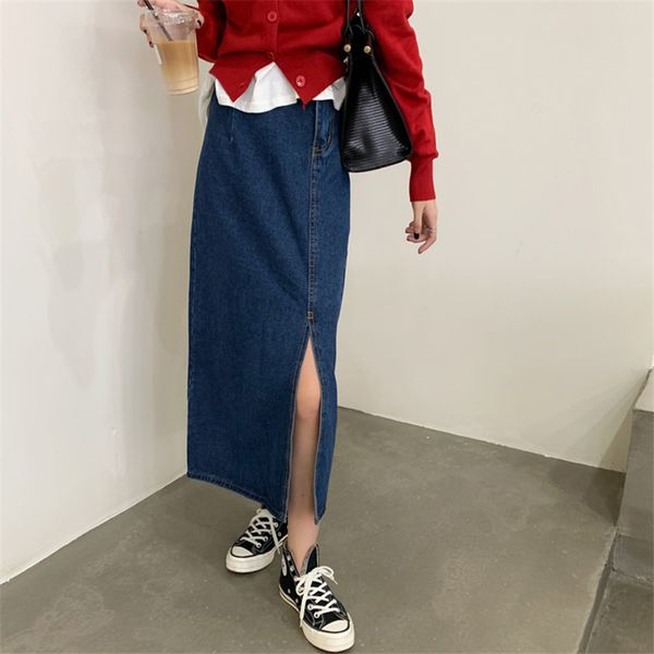 blue denim skirt work wear women split high waist package hip ol elegant fashion solid long s womens 210421, Black
blue denim skirt work wear women split high waist package hip ol elegant fashion solid long s womens 210421, Black