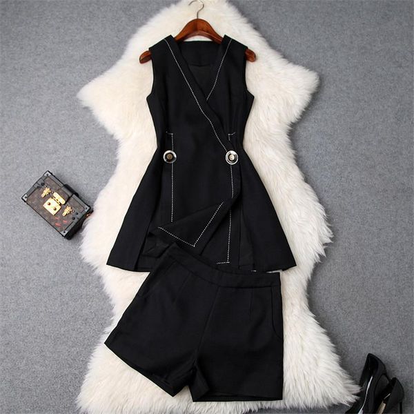 2piece elegant office lady clothing set women 2021 spring summer designers simple black white vest shorts suit twinset women's tracksui, Gray
2piece elegant office lady clothing set women 2021 spring summer designers simple black white vest shorts suit twinset women's tracksui, Gray