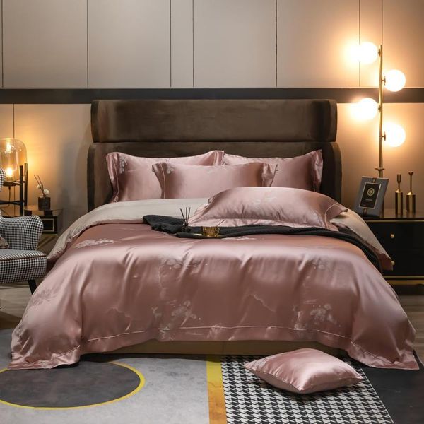 bedding sets luxury elegant pink set brocade yarn-dyed jacquard duvet cover long-staple cotton sheet 1.5/1.8/2.0m bed