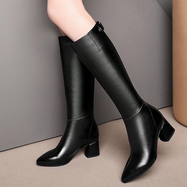 boots 2021 autumn winter leather women fashion back zipper knee high pointed toe square mid heel long big size 34-43, Black
boots 2021 autumn winter leather women fashion back zipper knee high pointed toe square mid heel long big size 34-43, Black