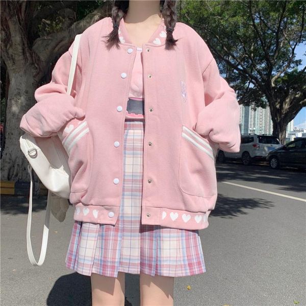 women's jackets autumn sweet girls loose jacket college style long sleeve o-neck pink cute baseball uniform coat women single-breasted, Black;brown
women's jackets autumn sweet girls loose jacket college style long sleeve o-neck pink cute baseball uniform coat women single-breasted, Black;brown