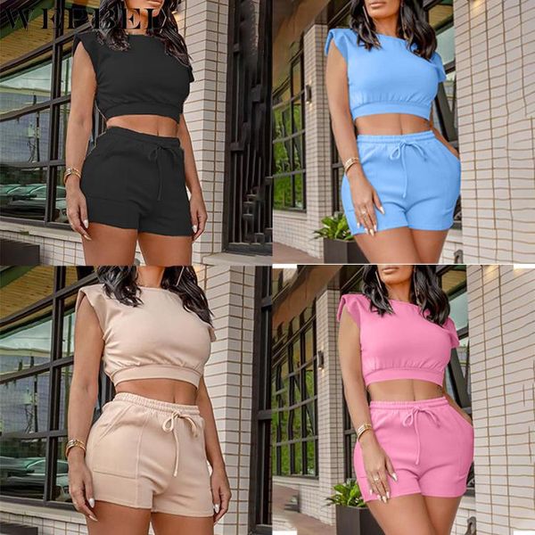 women's tracksuits wepbel solid color casual slim suit summer sleeveless o-neck t-shirt + high waist lace-up pocket shorts, Gray
women's tracksuits wepbel solid color casual slim suit summer sleeveless o-neck t-shirt + high waist lace-up pocket shorts, Gray