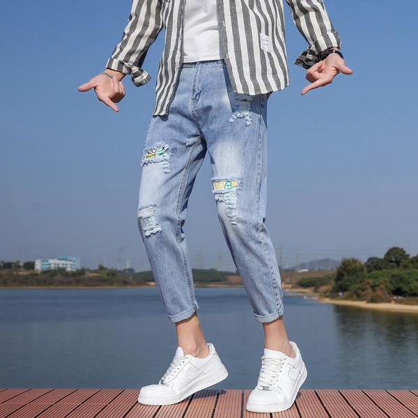 spring and summer men jeans fashion ripped loose male ankle-length pants straight casual men's denim, Blue
spring and summer men jeans fashion ripped loose male ankle-length pants straight casual men's denim, Blue