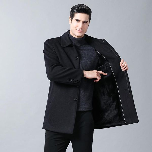 men's wool & blends winter jacket high-quality coat casual slim collar long cotton trench, Black
men's wool & blends winter jacket high-quality coat casual slim collar long cotton trench, Black